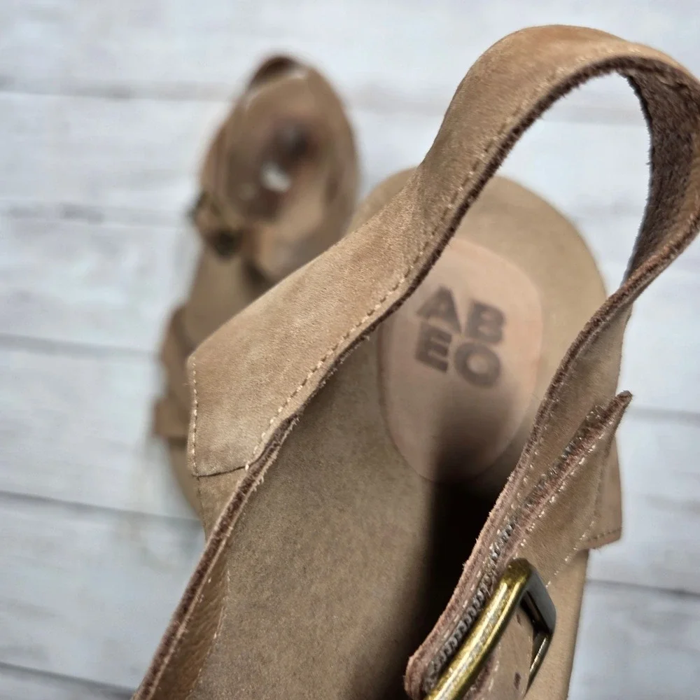 ABEO Nylah Wedge Sandal Platform Tan Leather Womens 7.5M Cork Buckle ACNW0056